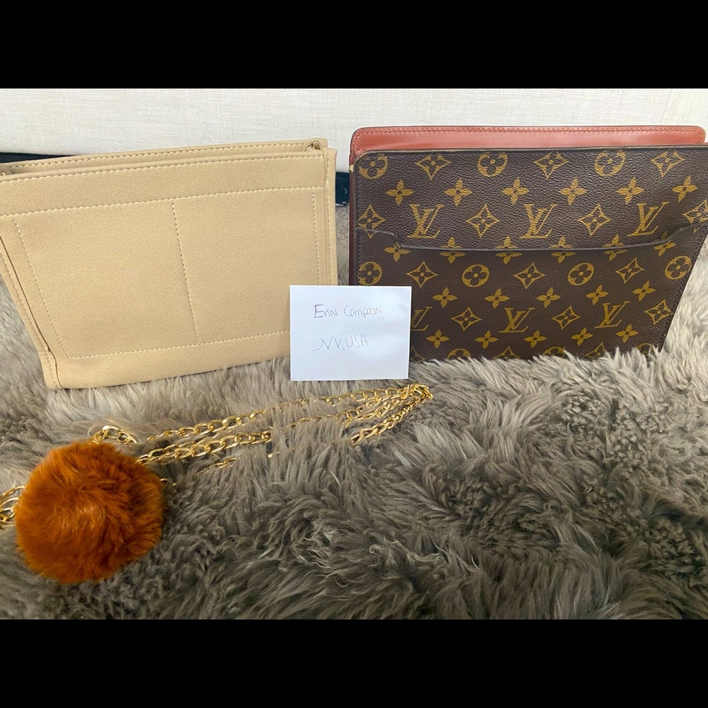 Louis Vuitton Monogram Canvas Clutch with Tan Leather Trim